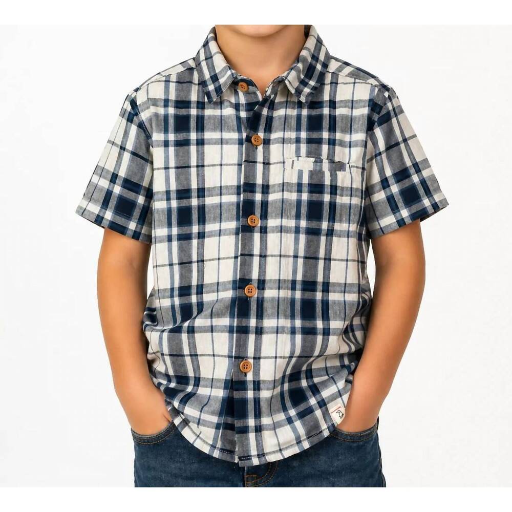 NEW ME & HENRY short sleeve plaid shirt in navy white